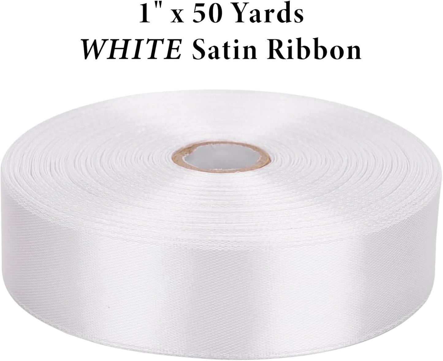 1" x 50 Yards White Satin Ribbon Single Faced Fabric Ribbons for Gift Wrapping, Crafting, Bows Making, Flower Bouquet, Wedding, Home Decor