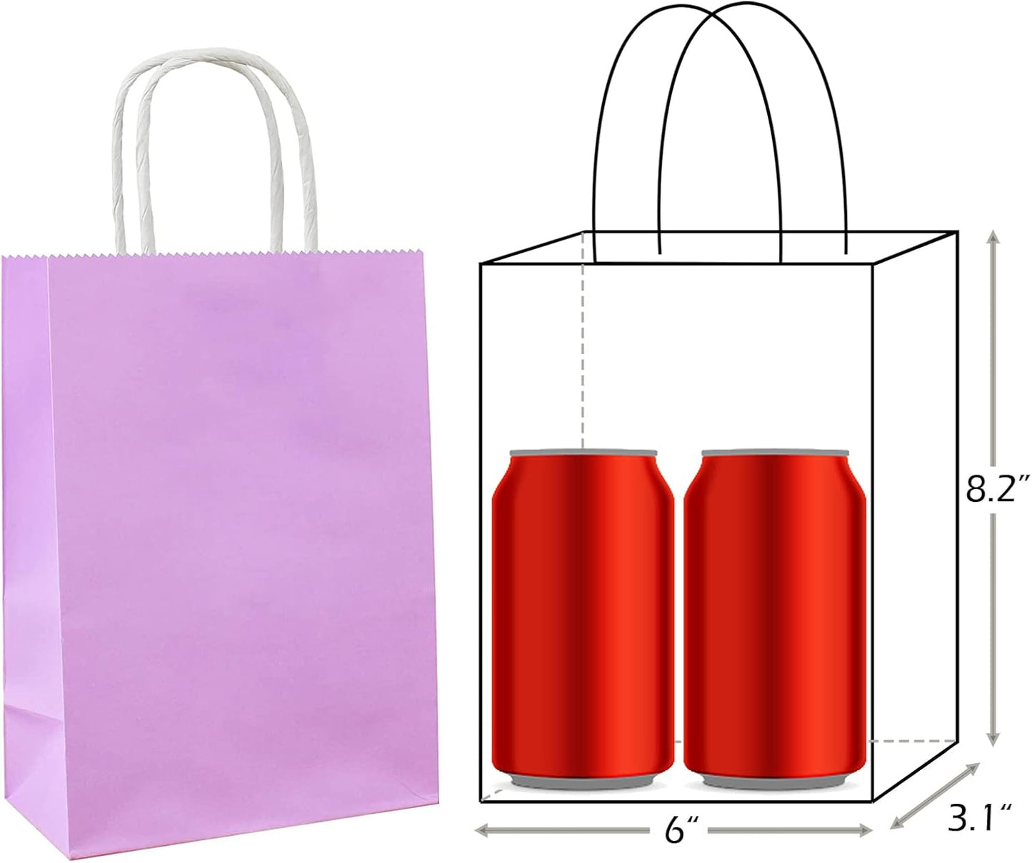 25 PCS Small Gift Bags Purple Kraft Paper Bags with Handles for Party Favors (8.2 x 6 x 3.1 In)