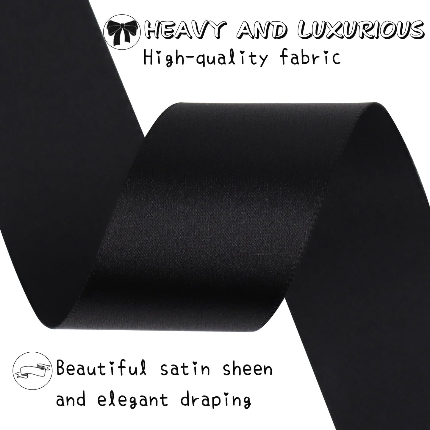 Black Solid Satin Ribbon 1-1/2 Inch 50 Yards Solid Polyester Fabric Ribbon for Gift Wrapping Wedding Christmas Baby Shower Birthday Party Decoration Handmade Immortal Flower Craft