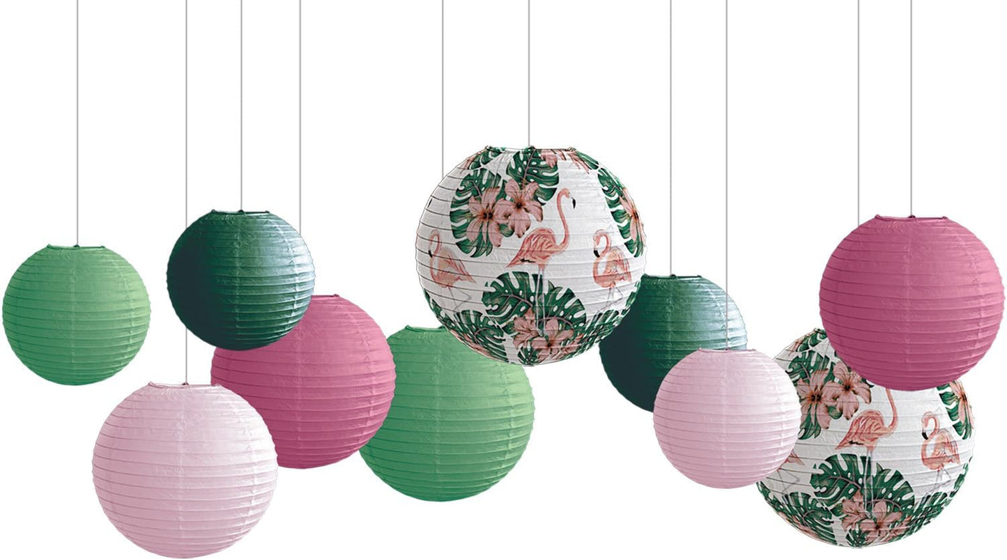 Jungle Tropical Flamingo Theme Bohemian Paper Lantern set10pcs for Birthdays Classrooms Baby Shower Party Decorations Hawaiian Luau Summer Beach Bachelorette Decor