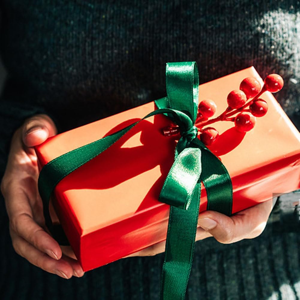 Green Satin Ribbon Double Faced Satin 1/2 inch x 55 Yards Polyester Ribbon for Gift Wrapping Crafts Wedding Decoration Bows Ornaments Party Bouquet Floral Arrangement