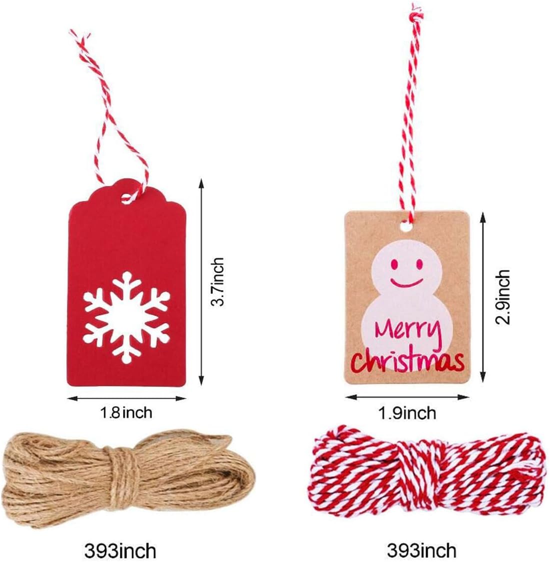 100 Pack Kraft Paper Christmas Gift Tags， Xmas Kraft Gift Tags with Jute Twine Baker Twine for DIY Xmas Holiday Present Wrap Stamp and Label Package Name Card