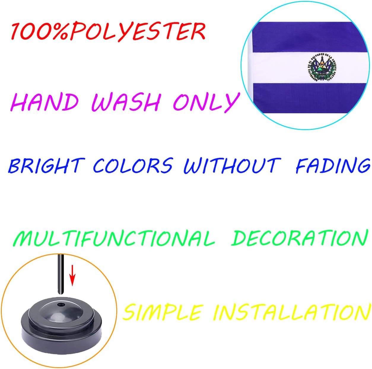 WXTWK 2 Pack Salvador Flag Salvador Deluxe Desk Flag Set - Mini Small El Salvador Table Office Flags with Black 12" Solid Pole Stand Base Classroom Meeting Desktop Decorations