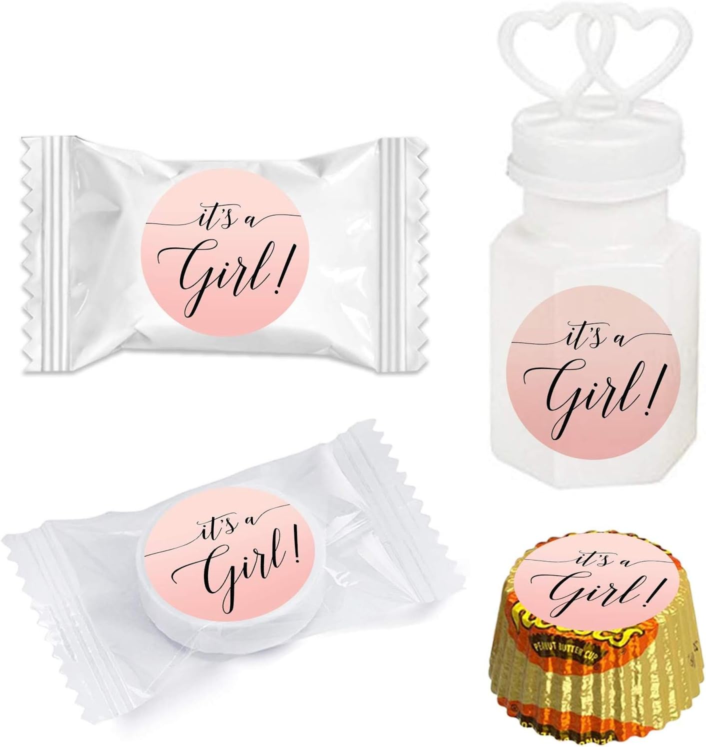 Andaz Press Blush Pink Rose Elegant Party Baby Shower Collection, Small Round Circle Label Stickers, Fits Kisses Chocolates, It's a Girl!, 240-Pack, Favors Decor Envelope Seals