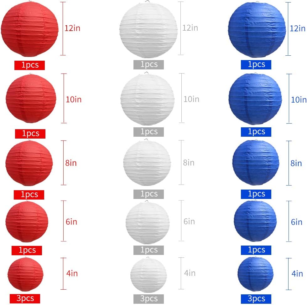 BEISHIDA 21 Pcs Red Blue White Round Paper Lanterns Decorative Hanging Asia Chinese Japanese Paper Lanterns Lamp for Birthday Wedding Baby Bridal Shower Home Decor Party Decoration