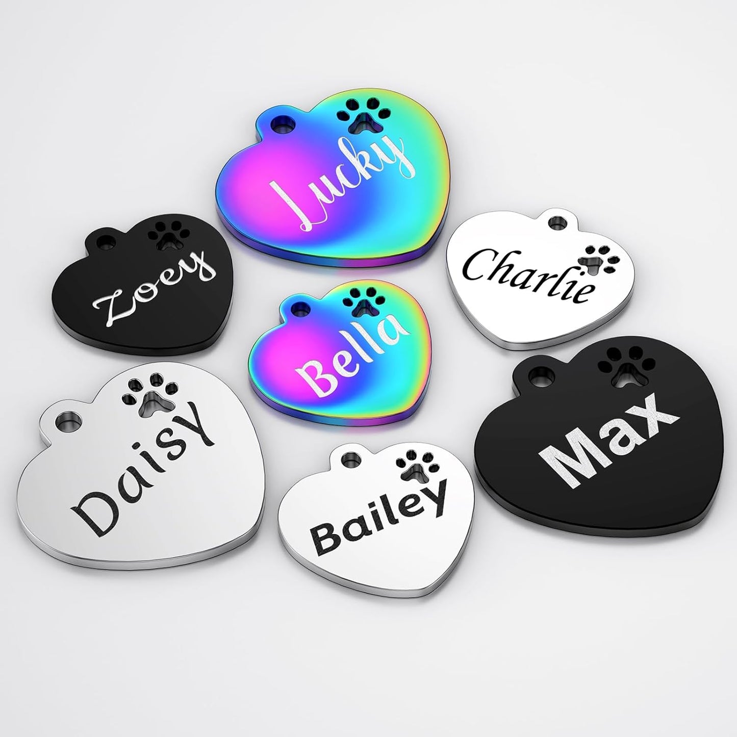 Dog Tags Personalized for Pets - YEHANTI Personalized Dog Tags with Dog Paw, Durable Stainless Steel Pet ID Tags for Small Large Dogs Cats, Custom Dog Name Tags Engraved on Both Sides (Heart)