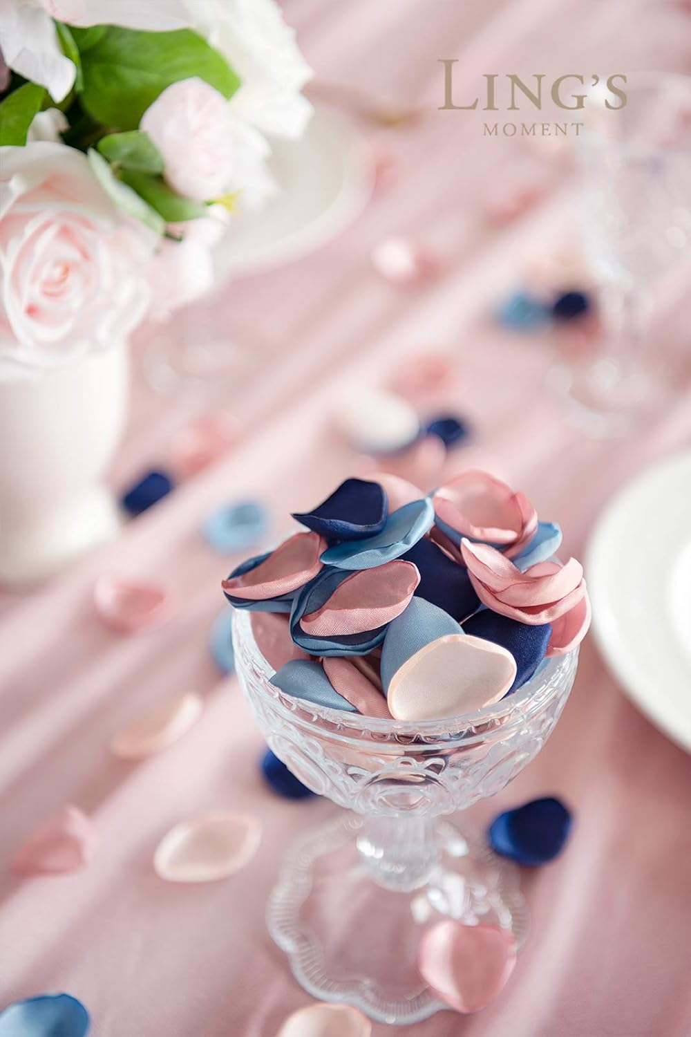 Ling's Moment Rose Petals, Silk Flower Petals for Wedding/Aisle/Flower Girl Baskets/Table Centerpiece Décor,etc.Dusty Rose Navy Blue 200pcs