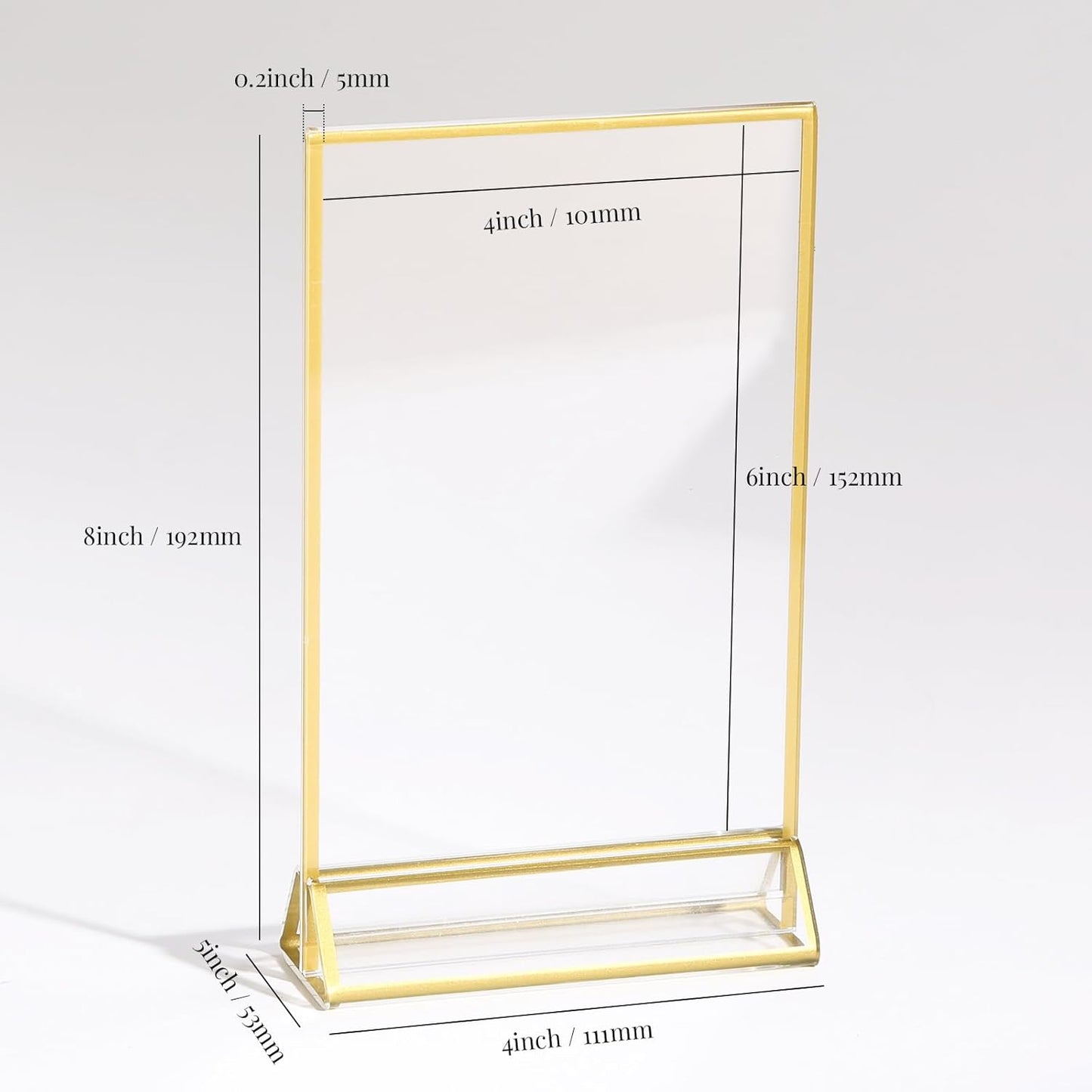 UNIQOOO Acrylic Sign Holders with Golden Border, Portrait View, Pack of 12 | 4x6 Inches Double Sided Clear Frame, Perfect for Wedding Reception, Centerpiece, Decoration, Party,Anniversary, Event