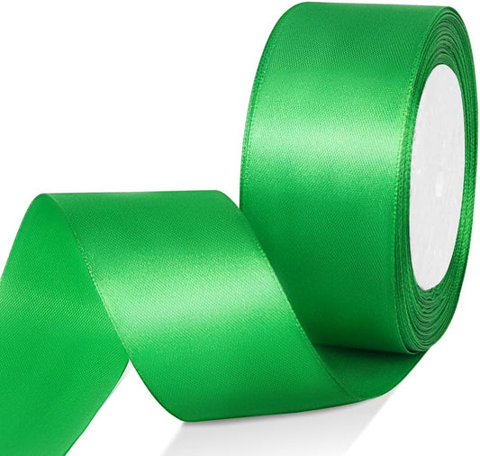1-1/2" x 25 Yards Satin Ribbon, Green Silk Ribbon Ideal for Gift Wrapping, Floral Bouquets, Crafts, Wedding Party Decorations, Christmas and Sewing Projects