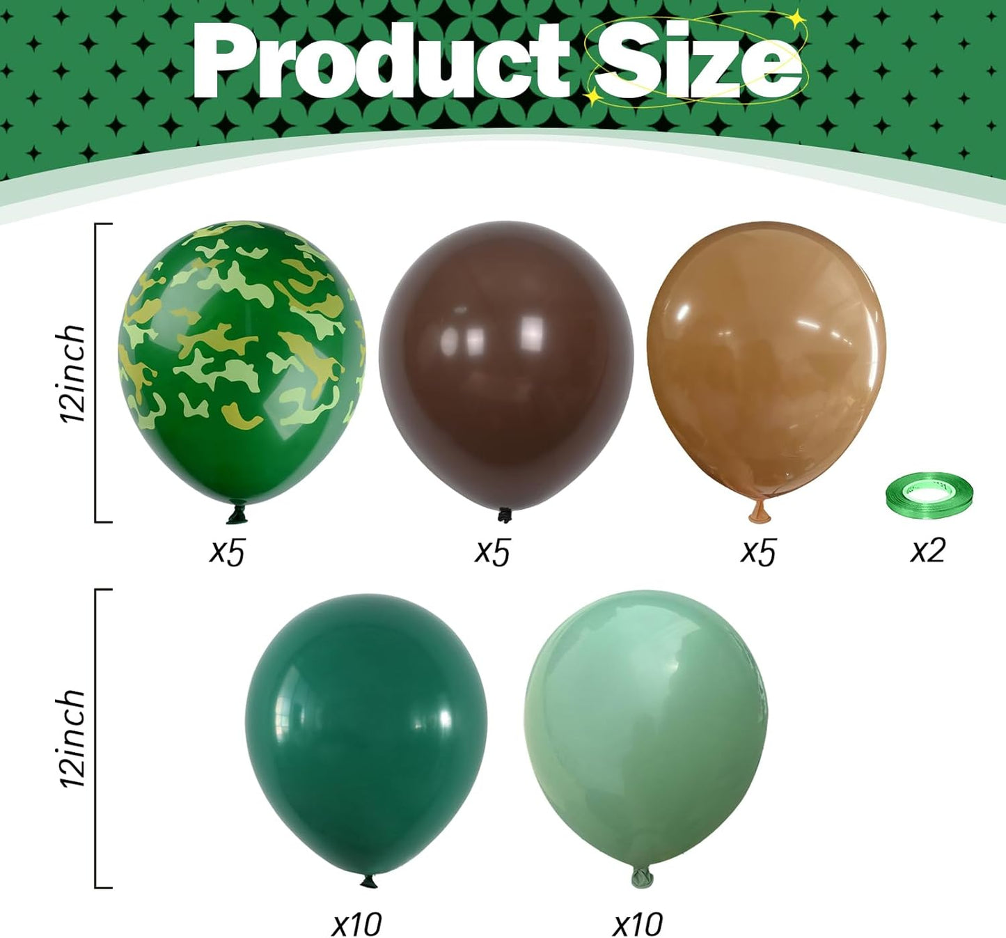 Green and Brown Army Balloons Set, 12 Inch Dark Sage Green Retro Light Coffee Brown Camo Latex Balloons for Camouflage Birthday Party Hunting Soldier Camping Jungle Themed Party Decorations Supplies