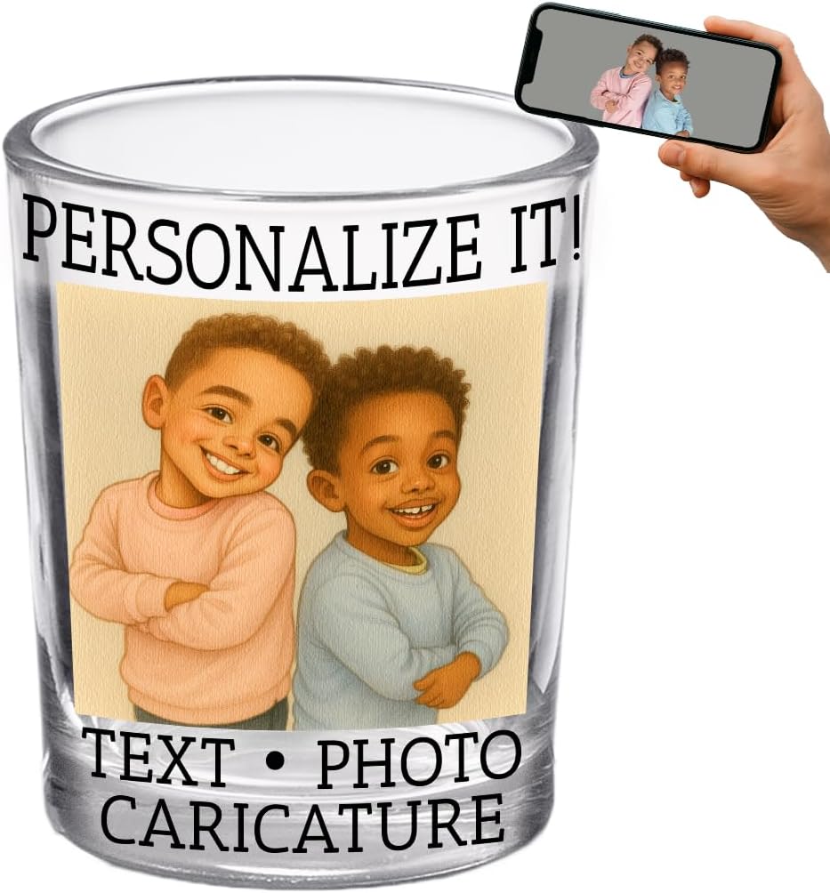 Funny Personalized Shot Glass 2.5oz, Custom Printed Picture Caricature Gift for Birthday, Bachelor Party, Customized Photo Cartoon Drinking Favor, Gag Gift For Men Women