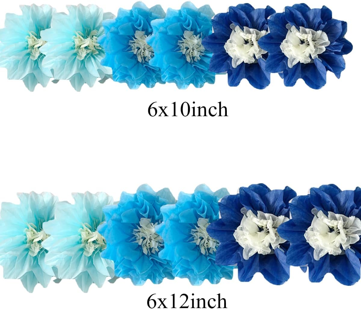 12pcs 10in 12in Paper Pom Poms Hanging Paper Flowers Wall Backdrop Wedding Party Flower Decorations DIY Art Craft Blooms for Birthday Baby Shower Nursery Decor Blue