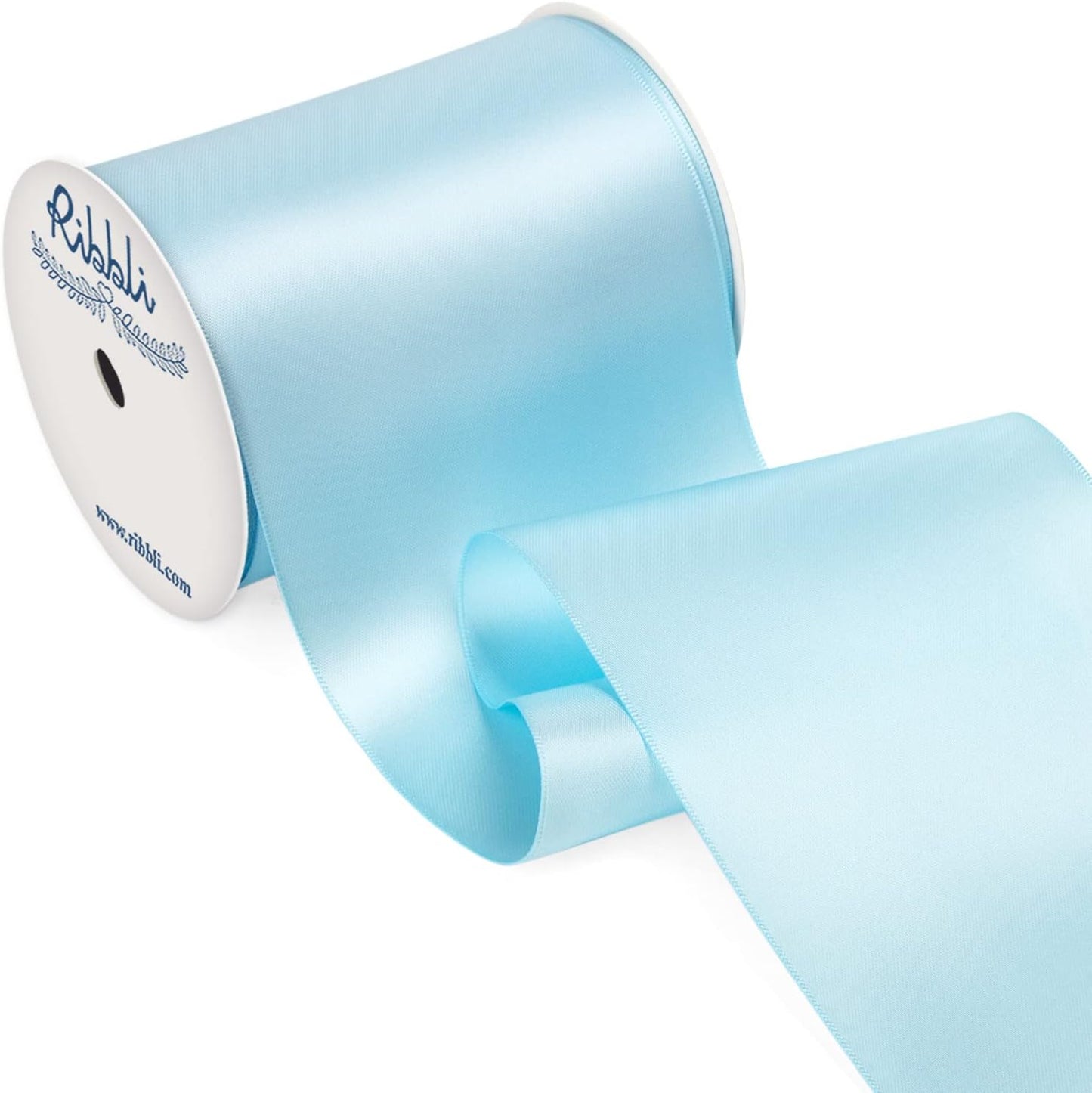 Ribbli Light Blue Satin Ribbon 4 Inch Wide Baby Blue Ribbon for Wedding Chair Sash Grand Opening Ceremony Big Bows Gift Wrapping Floral Crafts Cake Decor-Double Faced Satin Continuous 10 Yards