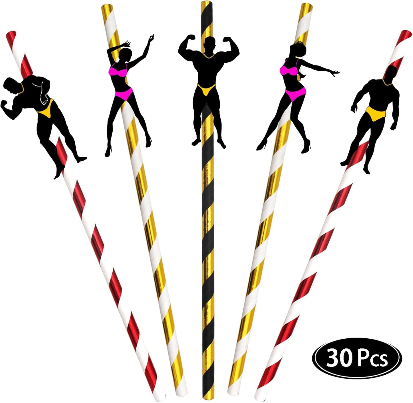 BLUE TOP 30 PCS Bachelorette Party Funny Dancing Paper Straws,Men and Felame Pole Dancer Drinking Straws, great decoration for cocktail and drinks, great to use at Valentine's Day or Birthday Parties