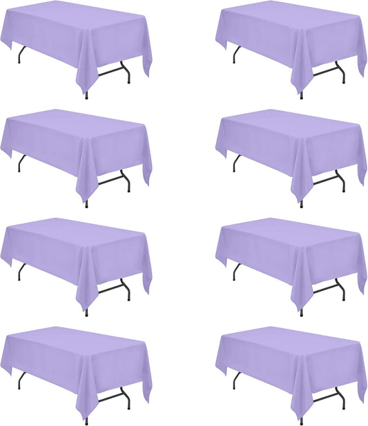 BRILLMAX 8 Pack Lavender Tablecloths for 6 Foot Rectangle Tables 60 x 102 Inch - 6ft Rectangular Bulk Linen Polyester Fabric Washable Cloth Cover for Wedding Reception Banquet Birthday Party