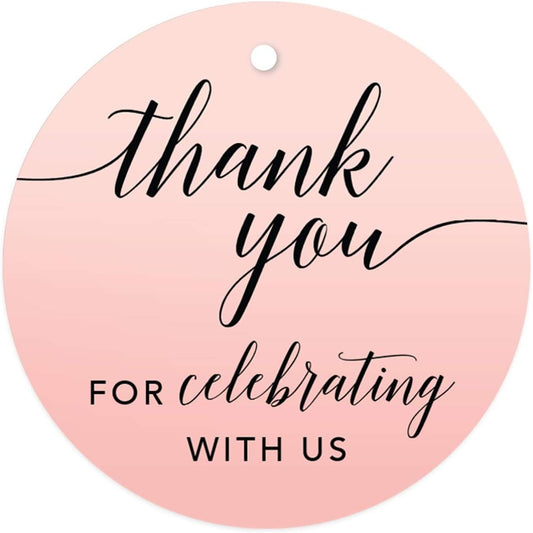 Andaz Press Blush Pink Rose Elegant Party Collection, Round Circle Tags, Thank You for Celebrating with US, 24-Pack, Favors Decor