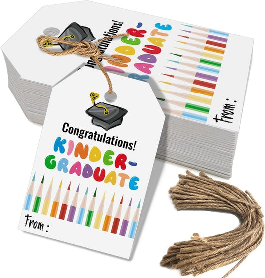 50 Pcs Kindergarten Graduation Gift Tags,Colorful Congratulations Gift Labels for Graduation Party Decoration Favors (Kinder, 2.2 * 3.5)