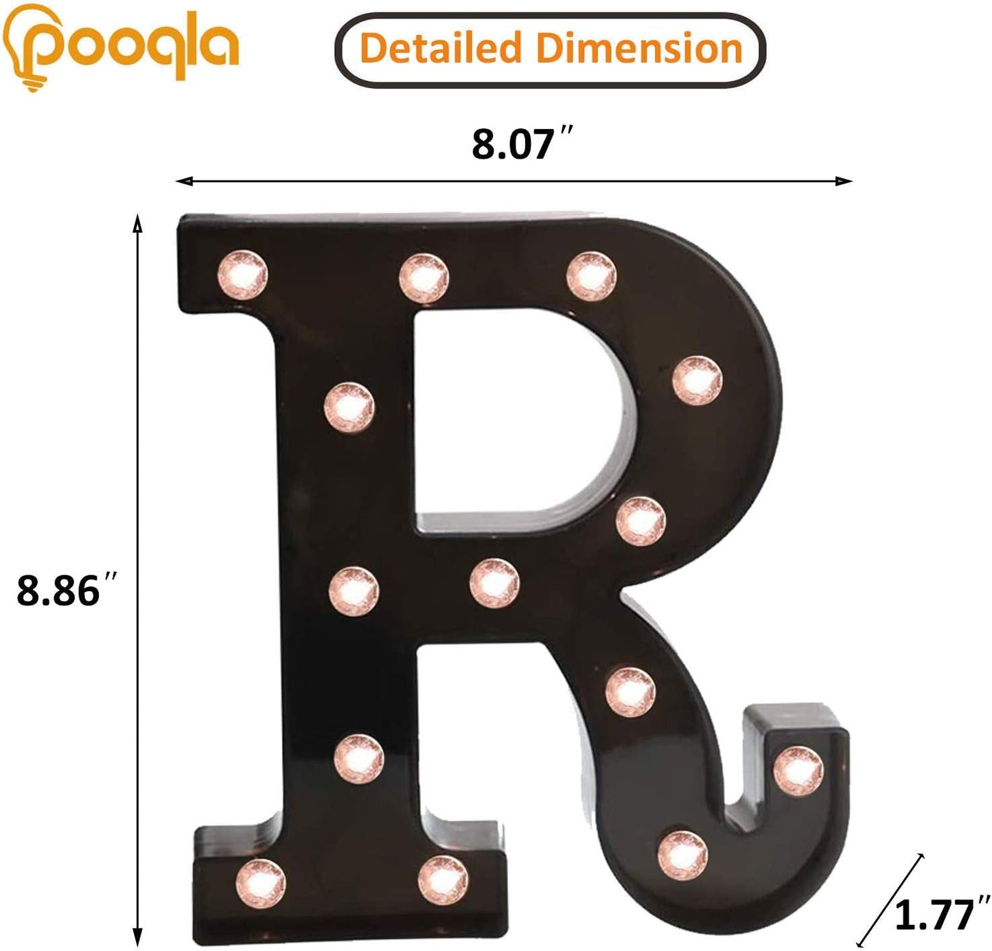 Decorative LED Illuminated Letter Marquee Sign - Alphabet Marquee Letters with Lights For Wedding Birthday Party Christmas Night Light Lamp Home Bar Decoration R, Black