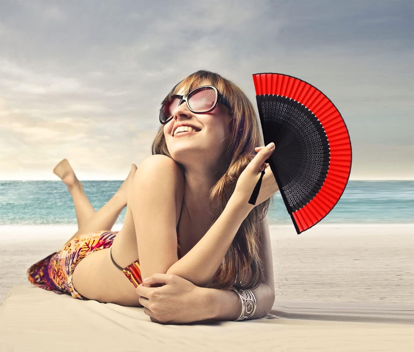 Amajiji Small Folding Hand Fan for Women, Chinese Japanese Vintage Style Bamboo Silk Fans for Party Wedding Dancing Decoration Gift Performance (AM-27)