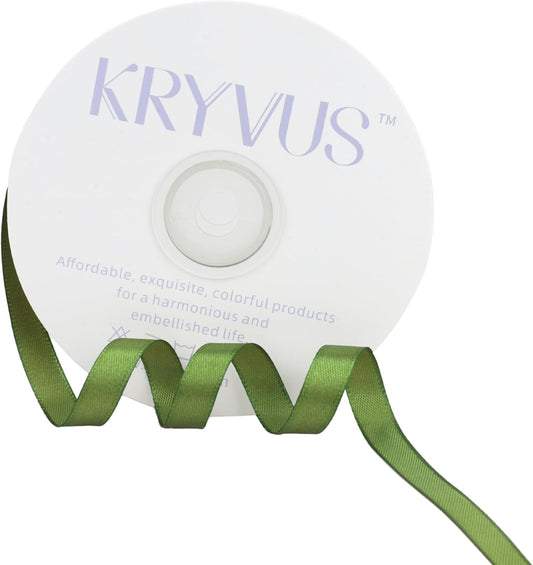 Olive Green Satin Ribbon 3/8 inch X Continuous 50 Yards, Single Face Polyester Ribbon Perfect for Gift Wrapping, Flower Bouquet, Wedding Decor, Crafts, Bow Making, Sewing and More