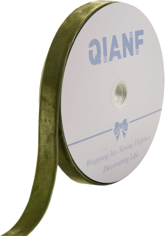 Vintage Moss Green Velvet Ribbon Christmas Ribbon for Gift Wrapping Crafts Christmas Tree Ornaments Garland Decorations, 1 Inch X 25Yd