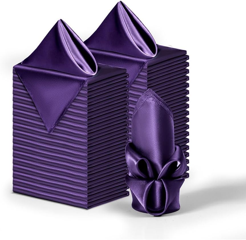36 Pack Square Satin Dinner Napkins, 16x16 Inches Silky Soft Smooth Table Cloth Napkins for Restaurant Weddings Banquet Party Decoration, Purple