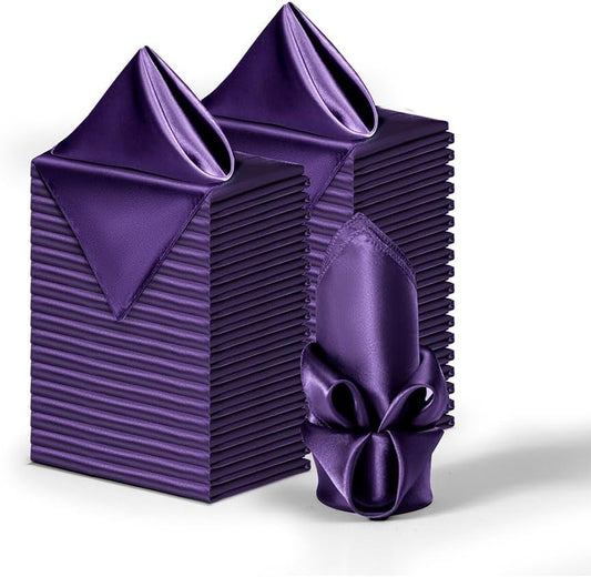 36 Pack Square Satin Dinner Napkins, 16x16 Inches Silky Soft Smooth Table Cloth Napkins for Restaurant Weddings Banquet Party Decoration, Purple