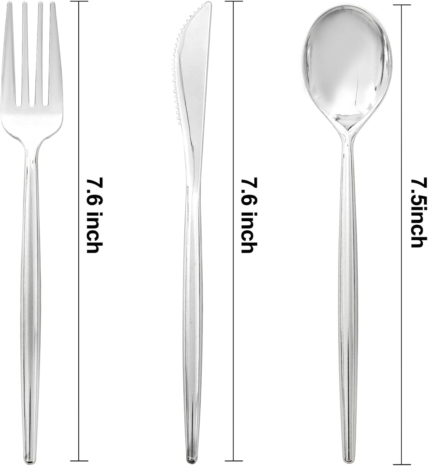 SUT 300Pcs Silver Plastic Cutlery, Silver Utensils Disposable, silver Plastic Silverware Set Include 100 Plastic Forks, 100 plastic Spoons, 100 plastic Knives Heavy Duty Flatware for Party