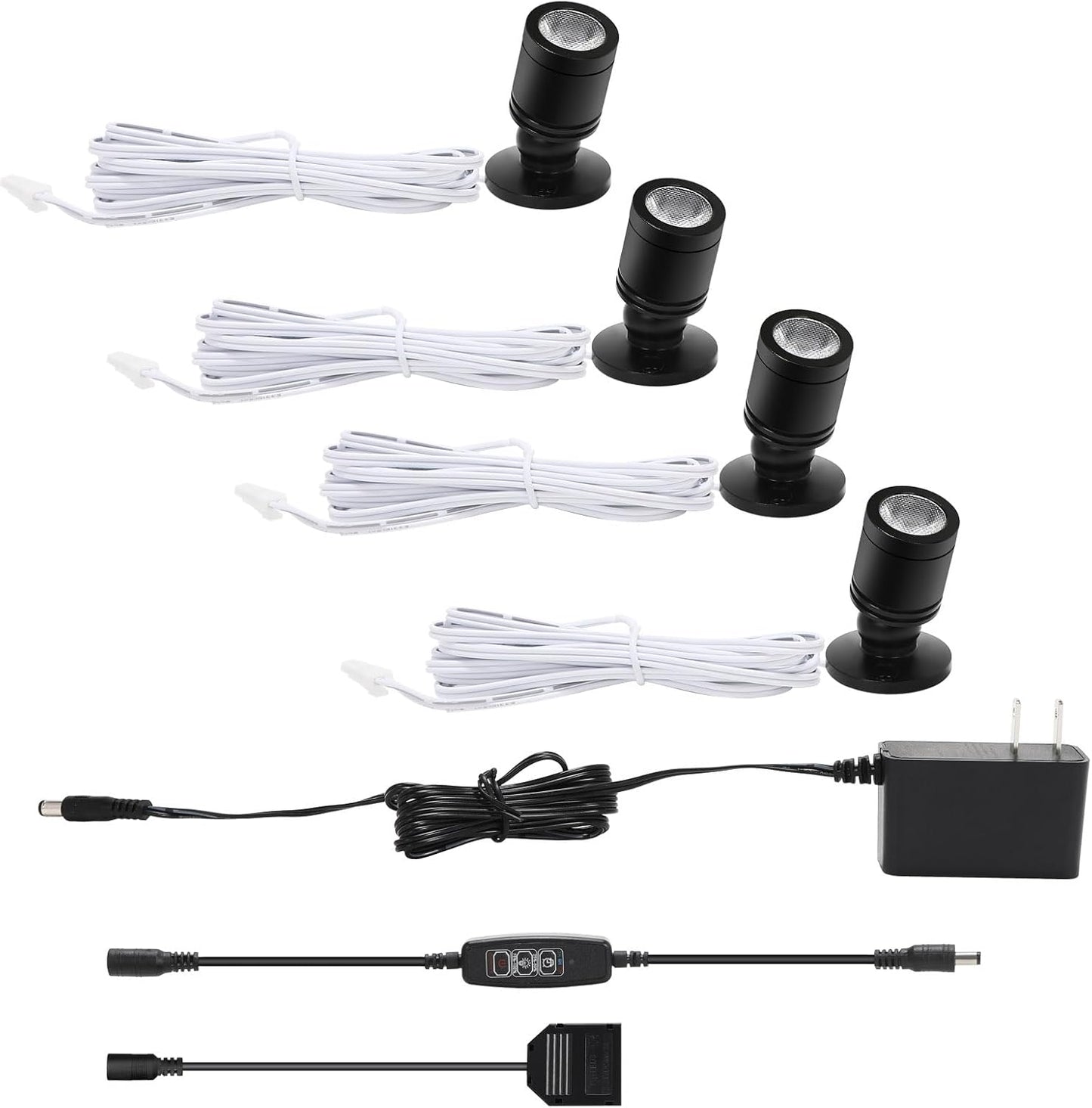 Taysing LED Spot Light Indoor Little Mini Spotlight Accent Lights for Display, Paintings, Pictures, Plants, Jewelry, Shelves, Cabinets, Posters, Showcase(Soft White 4 Pack Dimming&Timing)