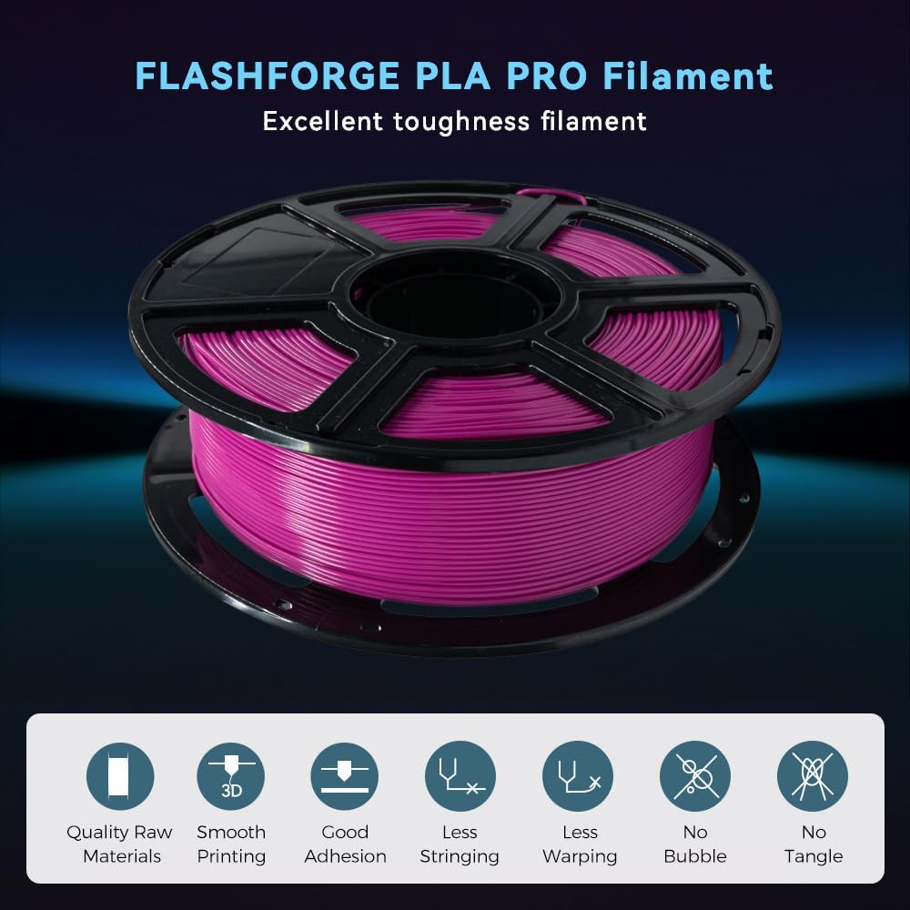 FLASHFORGE 3D Printer Filament, PLA PRO Filament 1.75mm, 1KG Spool (2.2lbs), Dimensional Accuracy +/- 0.02mm for FDM 3D Printers, Better Tenacity & No Knotting (Rose)