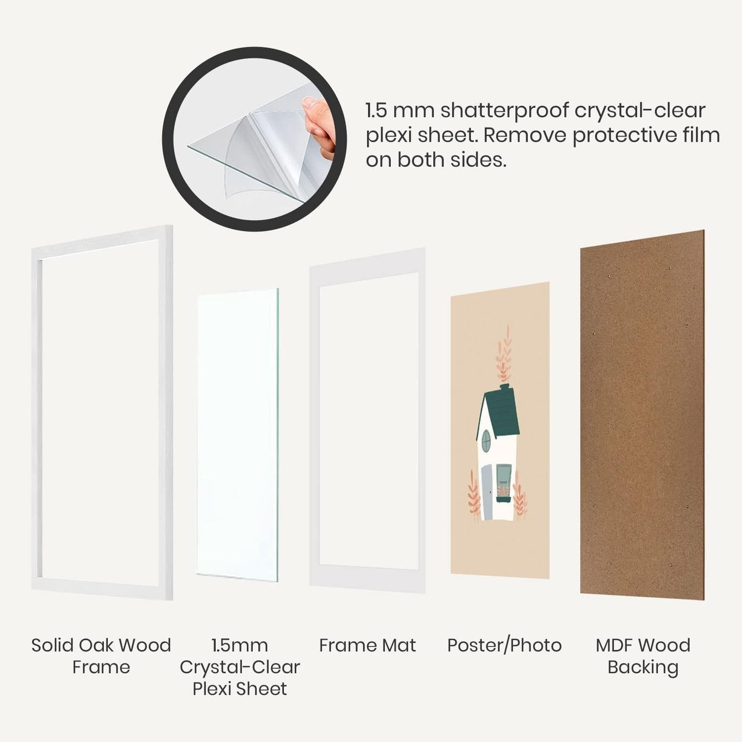 Opposite Wall - 5x7 in - White Solid Oak Wood Picture Frames with Mat - Wall Hanging & Tabletop Photo Frame - Pictures Display 4x6 with Mat, 5x7 without - Office, Gallery & Home Decor