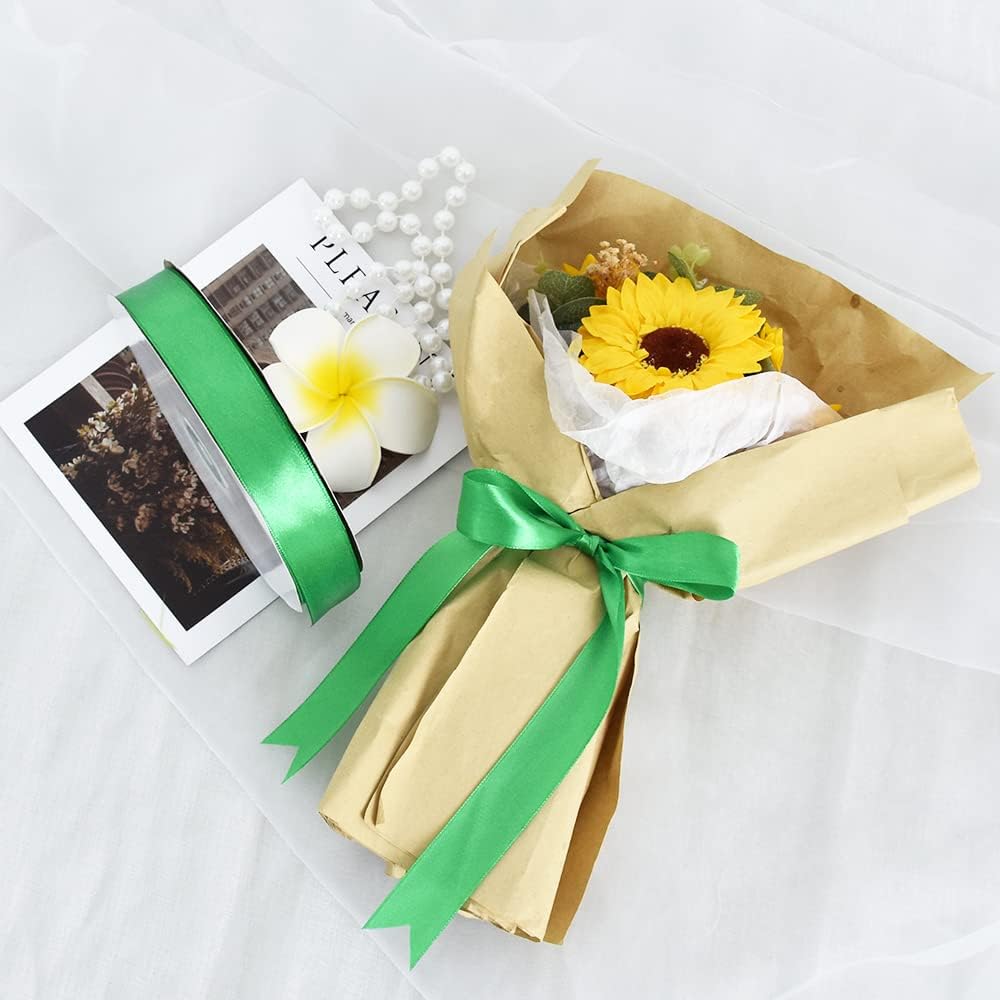 TONIFUL 1 Inch x 100yds Green Satin Ribbon, Thin Solid Color Satin Ribbon for Gift Wrapping, Crafts, Hair Bows Making, Wedding Party Decoration, Invitation Cards, Floral Bouquets