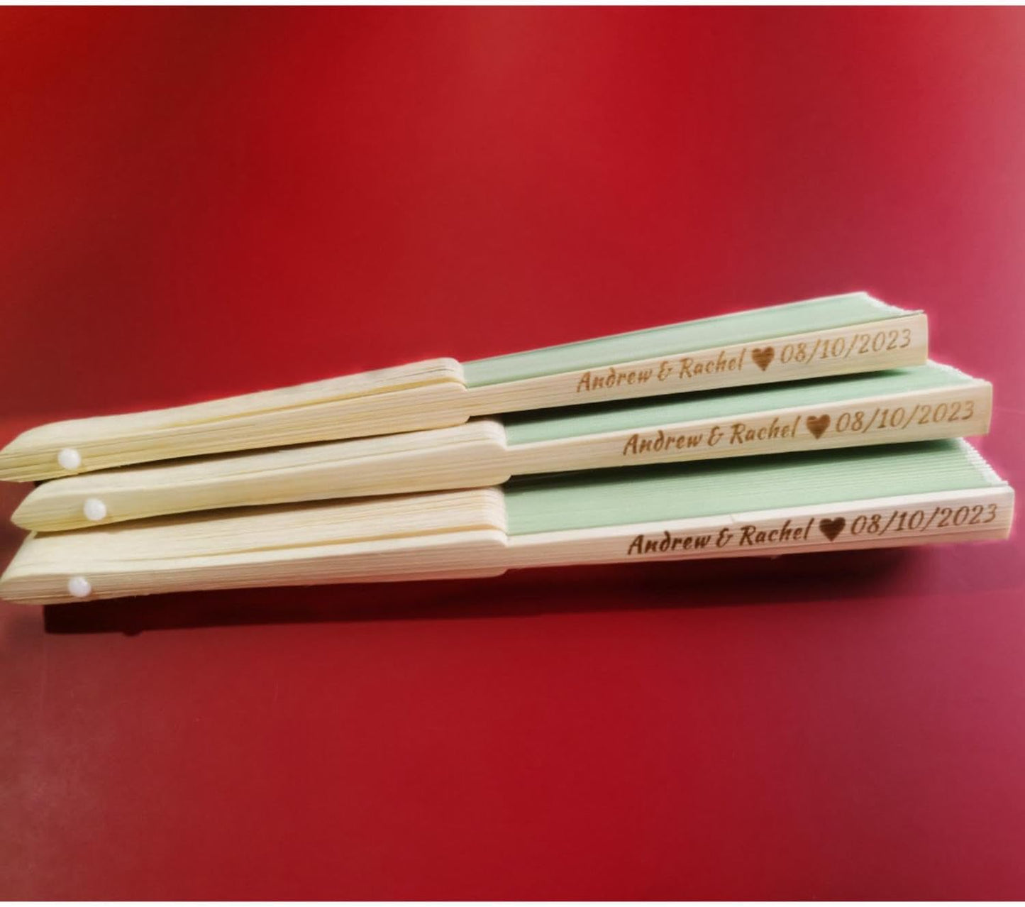 Personalized Wedding Fans Handheld Folding Fans(20Pcs) - Custom Engraved Green Silk Fans for Bridal Shower Favor/Baby Shower Favor, Birthdays Party Gifts/Gifts for Party Guests