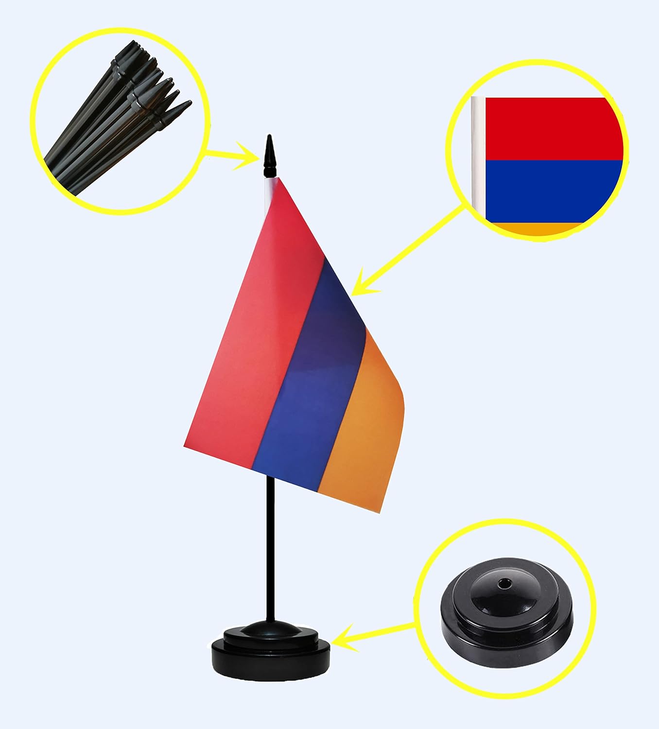 Armenia Armenian Deluxe Desk Flag Set Small Mini Miniature Armenia Armenian Table Desktop Flags With Solid Pole, Black Base and Spear Top(2 Pack)