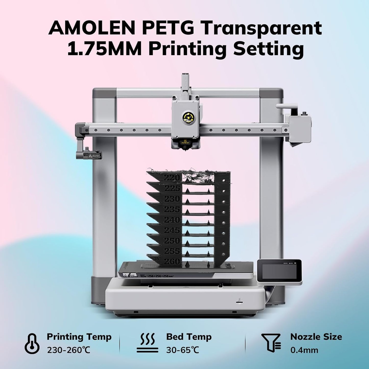 AMOLEN Rapid PETG Basic 3D Printer Filament 1.75mm +/-0.02mm,500mm/s High Speed Strong Toughness Black 1KG/2.2lb