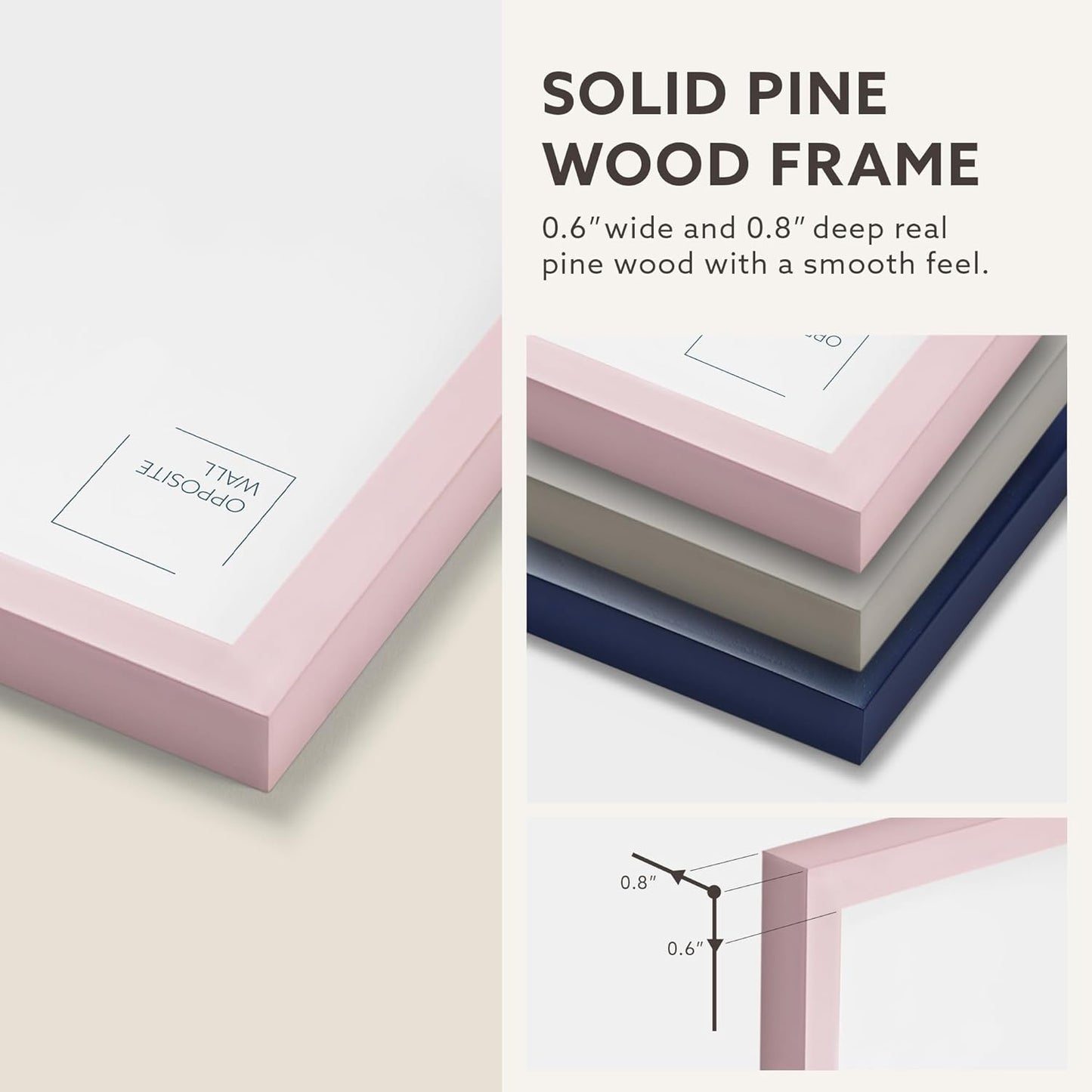 Opposite Wall - 8x10 in - Real Wood Pink Picture Frame - Lightweight, Versatile & Shatterproof - Wall Hanging & Tabletop Photo Frame - Office, Gallery & Home Decor