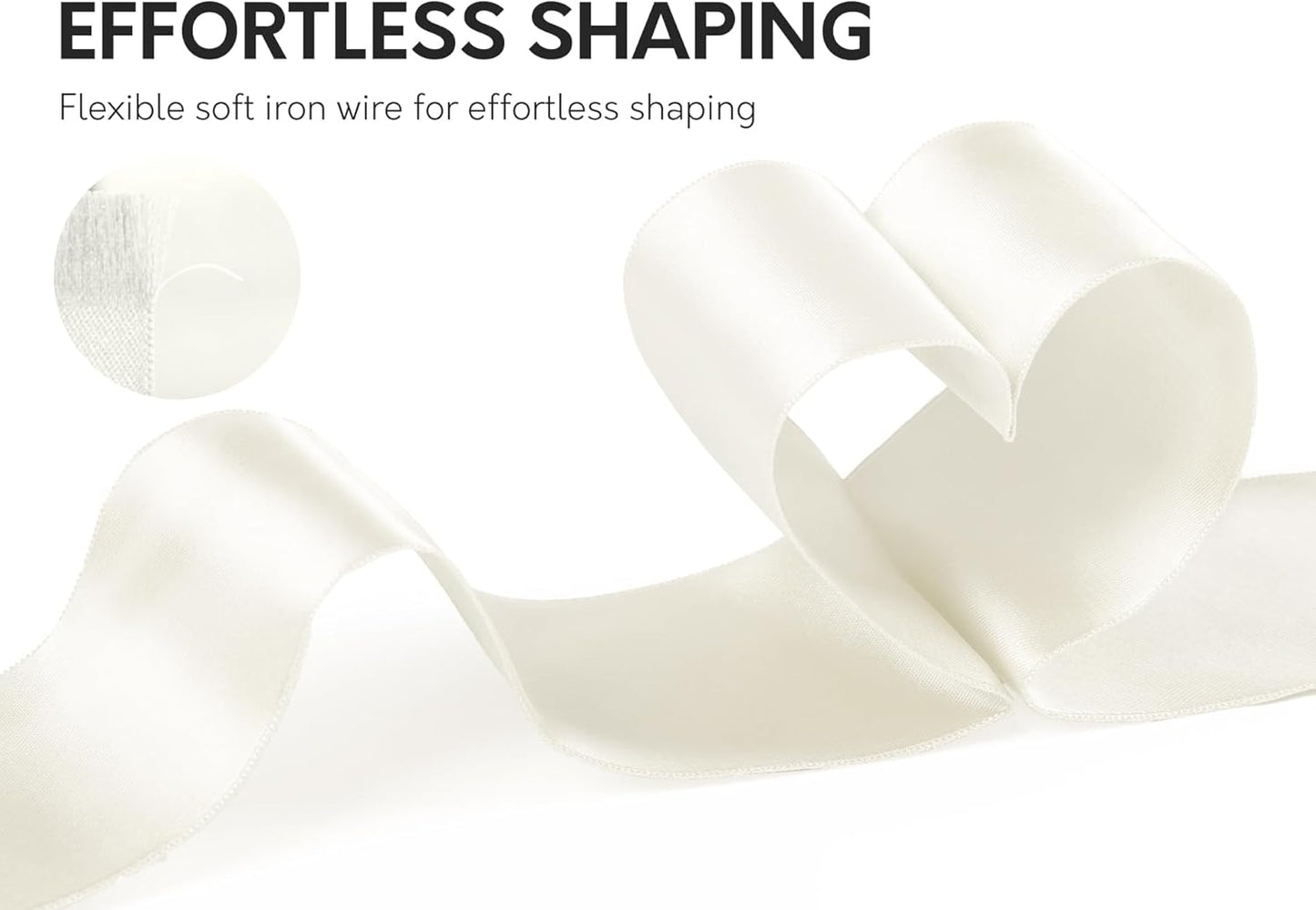 Ivory Satin Ribbon Double-Faced Wired Ribbons for Gift Wrapping Flower Bouquet Bows Wedding Invitation Christmas Decor Crafts 2-1/2 Inch 10 Yards