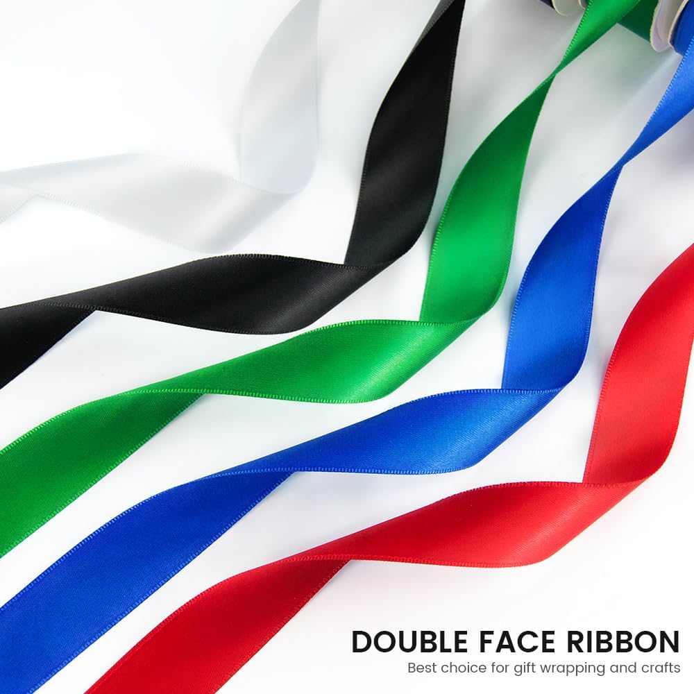 Double Face White Satin Ribbon 3/8 inch X 50 Yards Polyester White Ribbon for Wedding Decor, Wreath, Gift Package Wrapping and Other Projects