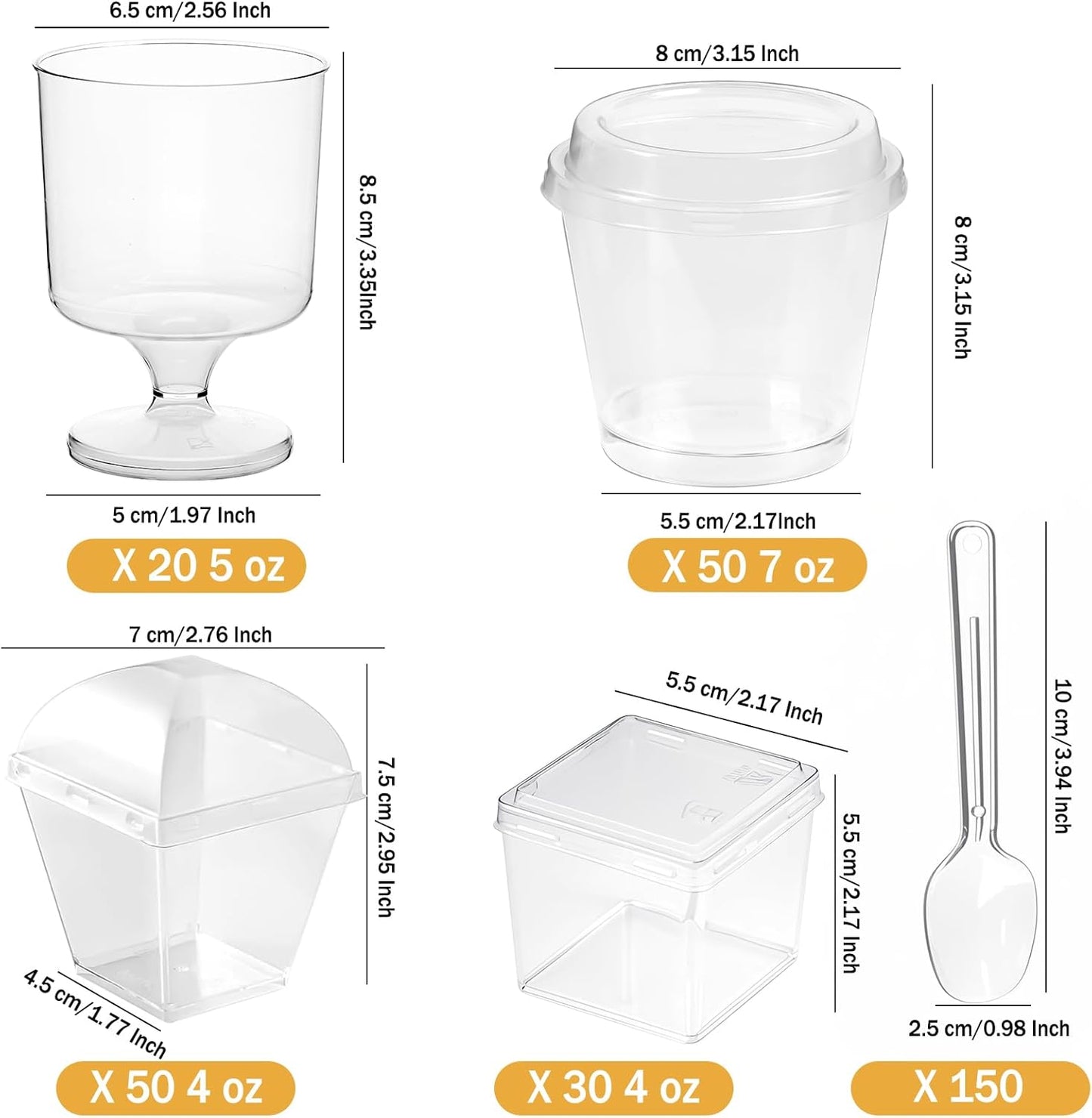 430 Pack Mini Dessert Cups with Lids and Spoons, Shooters Cups for Party, 4 oz, 5 oz 7 oz Clear Yogurt Parfait Cups for Pudding, Fruit, Mousse, Party Catering, Snacks & Appetizers