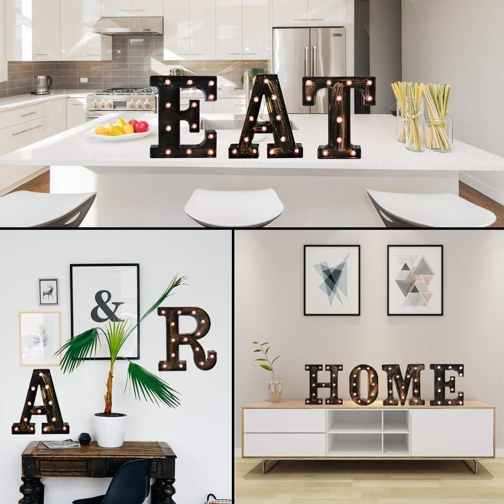 OYCBUZO Golden Black Led Marquee Letter - Industrial, Vintage Style Light Up Alphabet Letter Sign for Cafe Wedding Birthday Party Christmas Lamp Home Bar Initials Decor - K