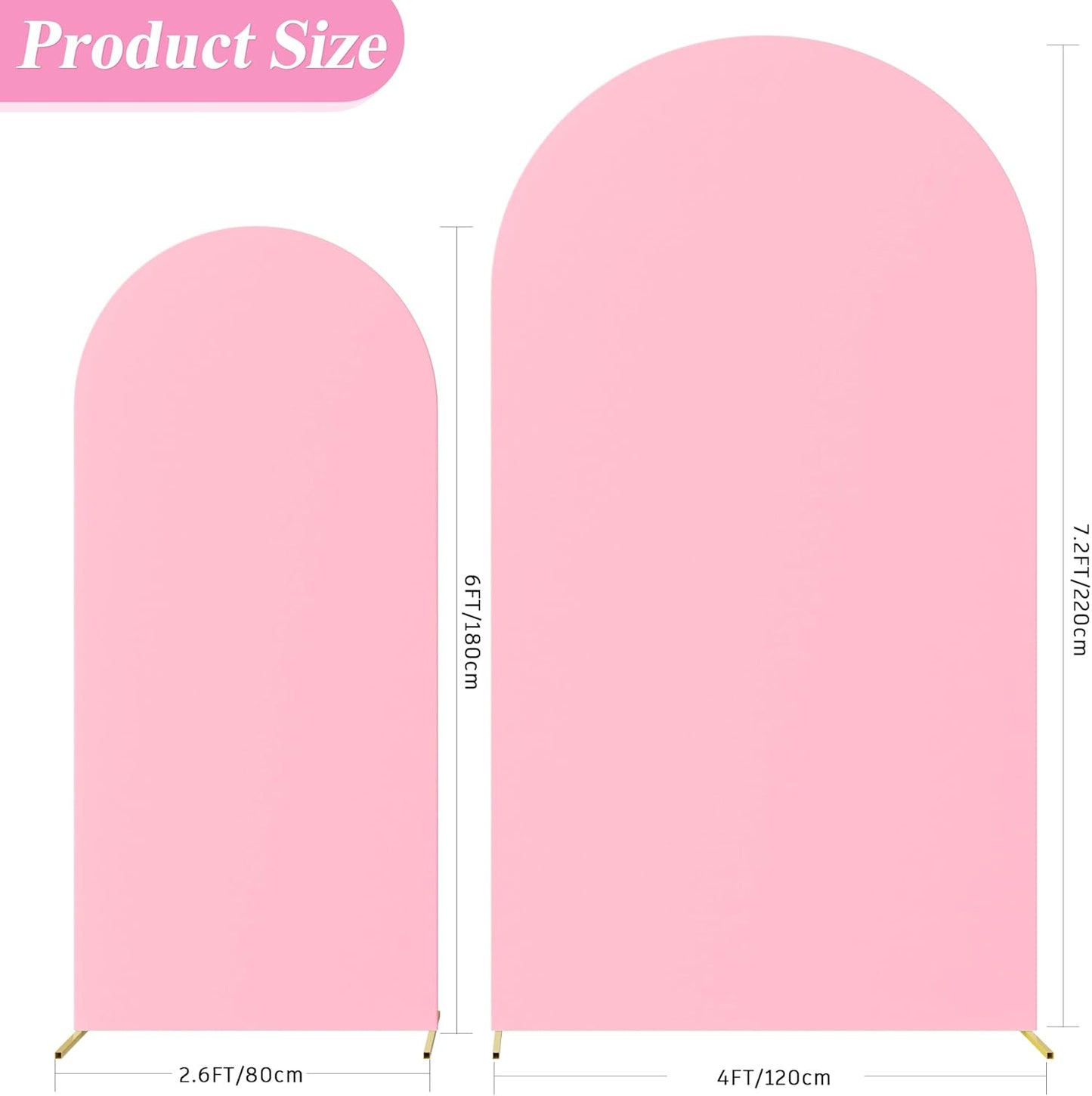 Fomcet Set of 2 Wedding Arch Covers 6FT, 7.2FT Pink Arch Backdrop Cover 2-Sided Fitted Round Top Spandex Fabric for Birthday Party Baby Shower Wedding Arch Stand Decoration