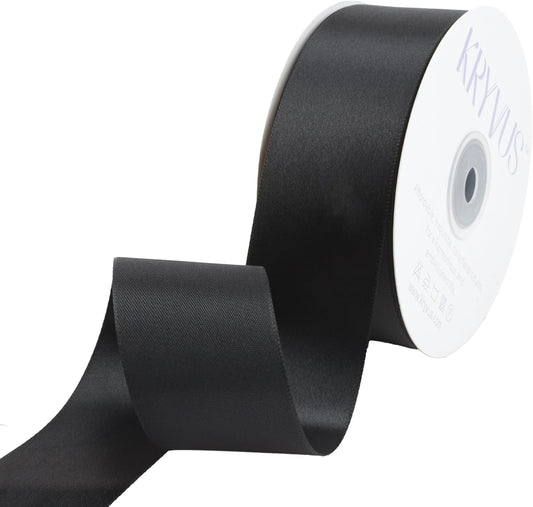 Black Satin Ribbon 1-1/2 inch X Continuous 50 Yards, Single Face Polyester Ribbon Perfect for Gift Wrapping, Flower Bouquet, Wedding Decor, Crafts, Bow Making, Sewing and More