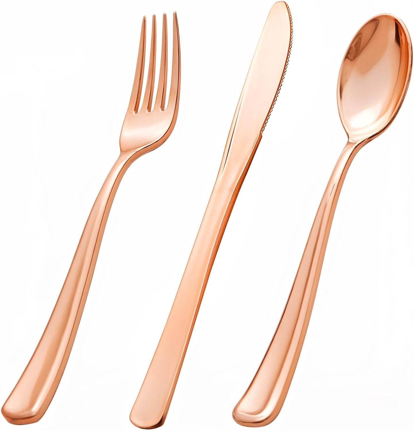 bUCLA 600PCS Rose Gold Plastic Silverware Set - Disposable Rose Gold Plastic Cutlery Include 200 Knives, 200 Forks, 200 Spoons for Party, Wedding & Mother’s Day