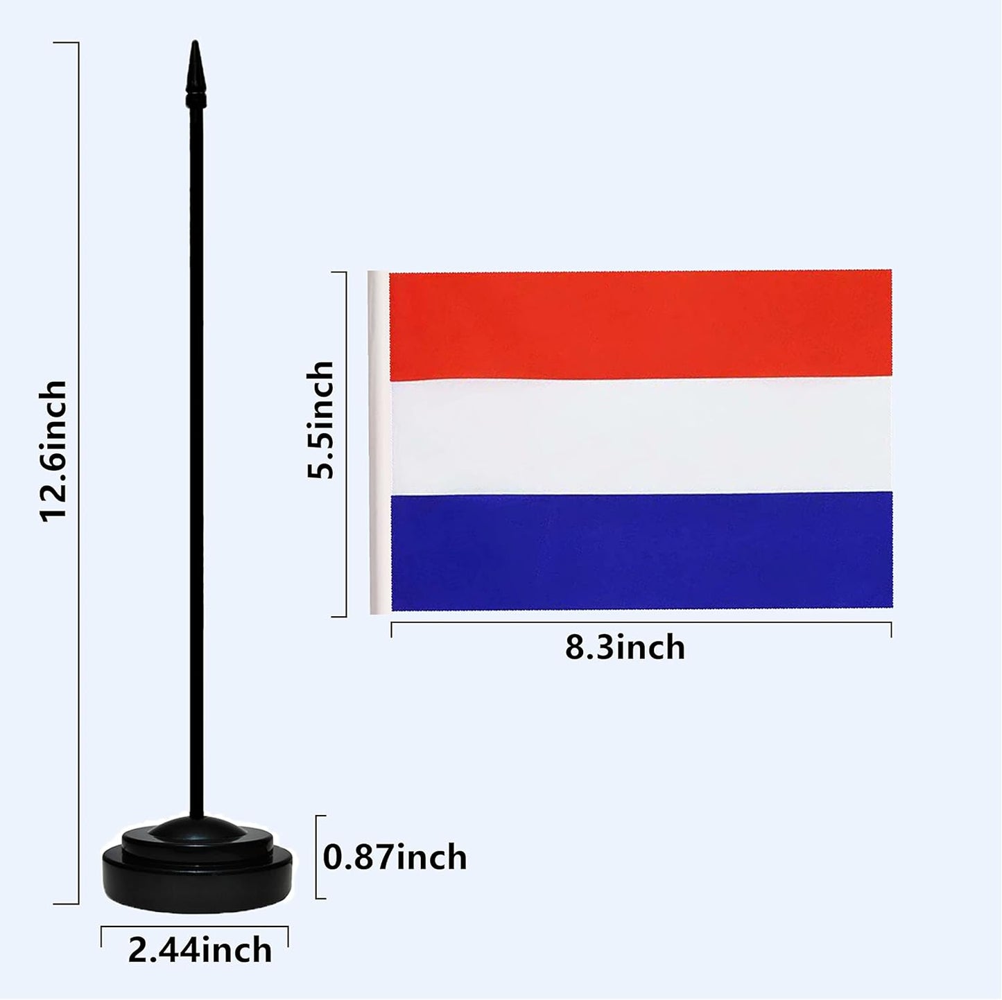 Netherlands Dutch Deluxe Desk Flag Set, Small Mini Miniature Netherlands Dutch Table Desktop Flags With Solid Pole, Black Base and Spear Top(2 Pack)
