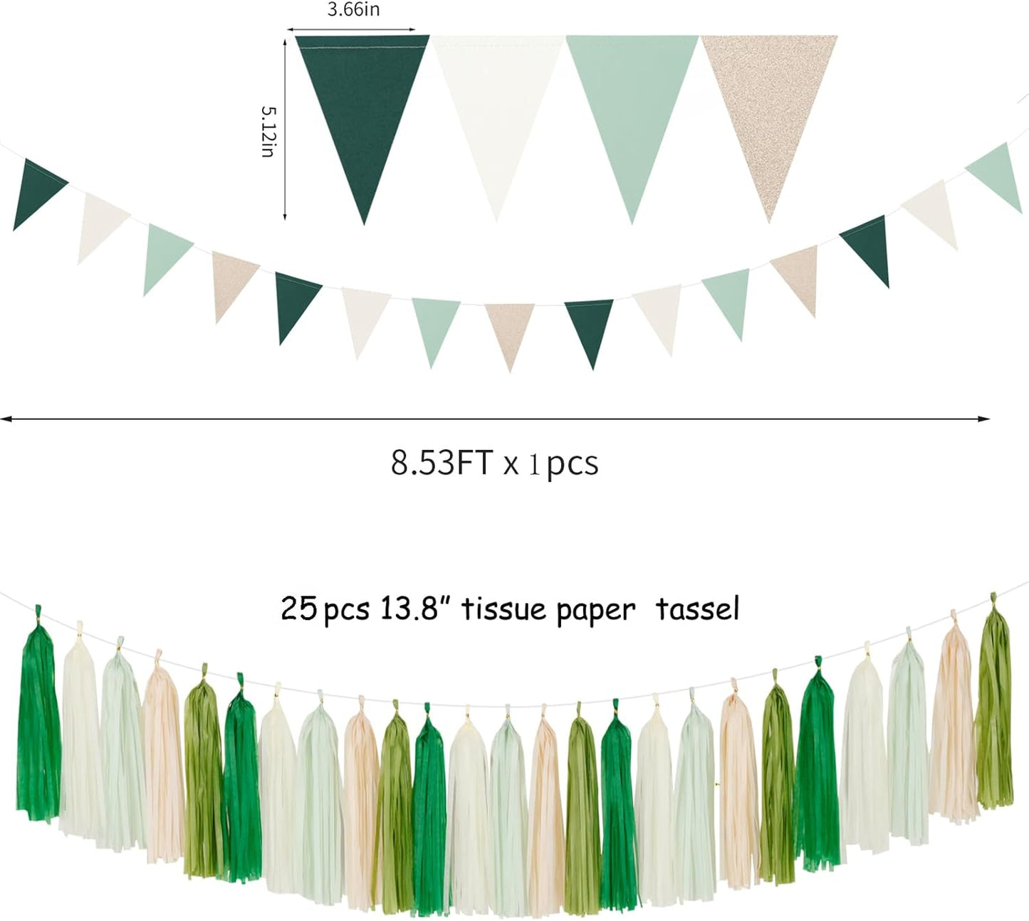 Sage-Olive Green Champagne-Gold Party Decorations - 30pcs Rustic Boho Wedding Paper Tissue Pom Poms Streamers,Tassel Garland Banner,Birthday Baby Bridal Shower Engagement Decor Lasting Surprise