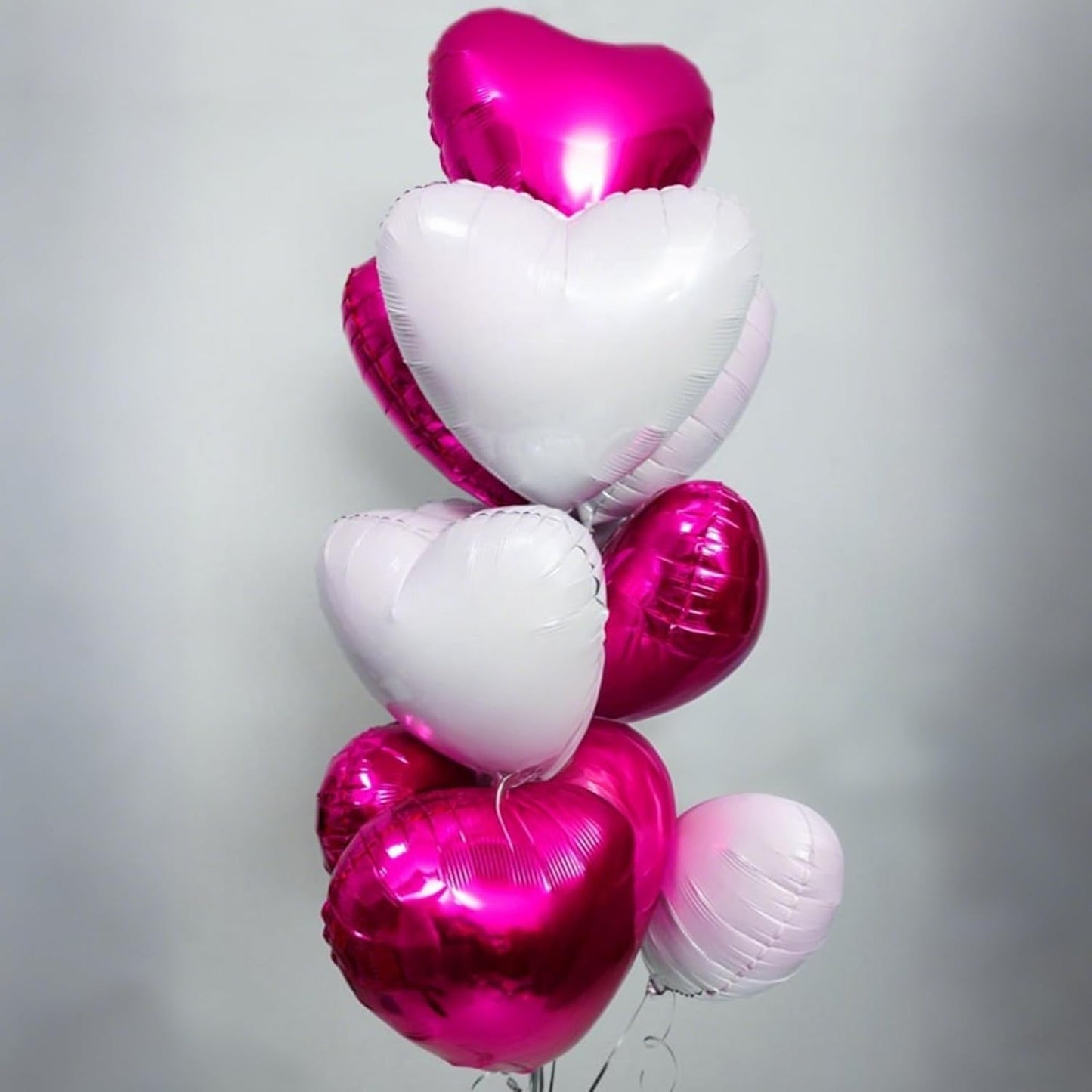 Hot Pink Heart Balloons,12Pcs 18 Inch Pink Foil Love Heart Shaped Balloons for Wedding Bridal Engagement Anniversary Birthday Party Celebration Baby Shower Valentines Day Decorations