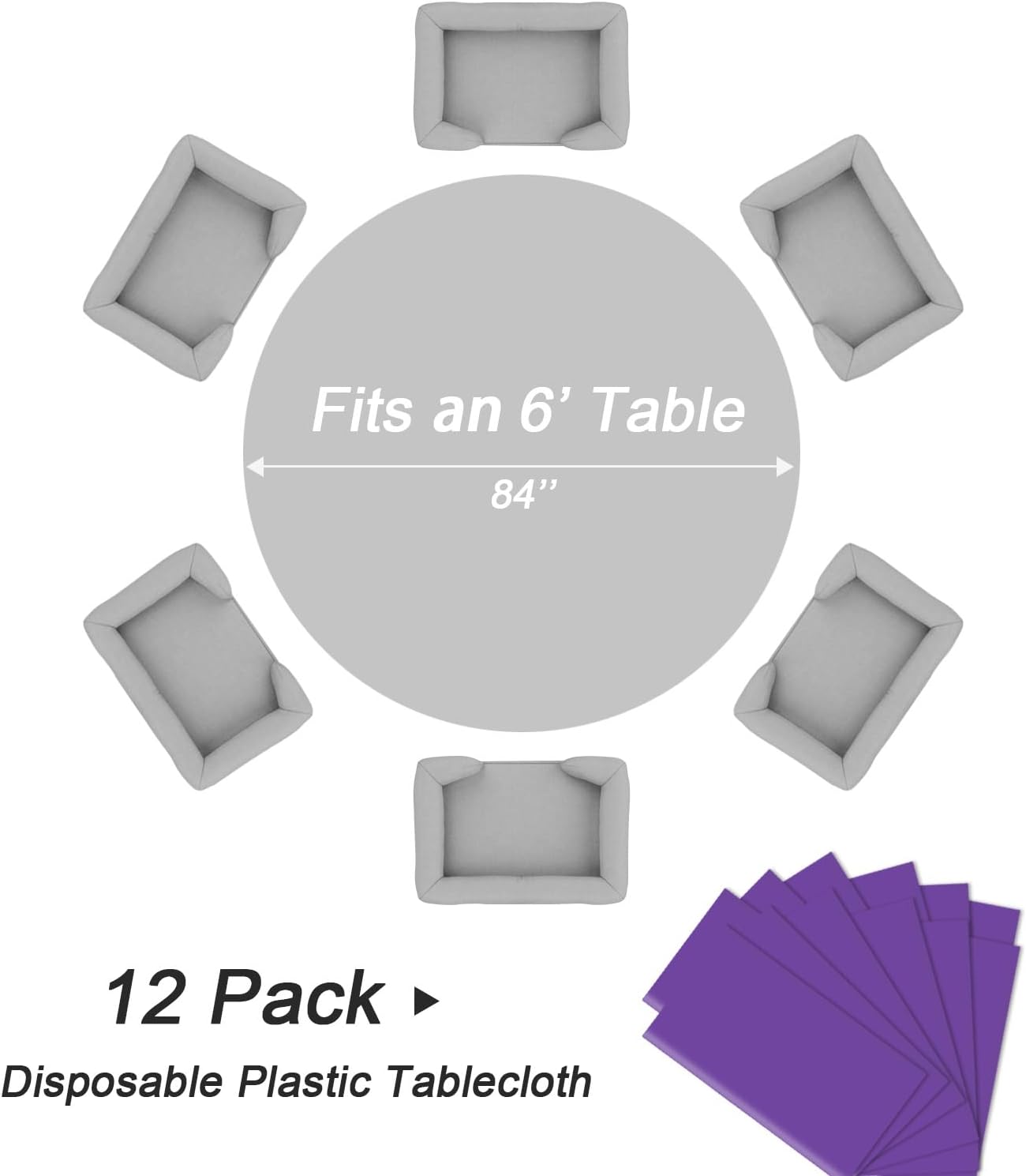 QIKSION Purple Round Tablecloth 12 Pack, 84 Inch Plastic Table Cover Disposable for Parties