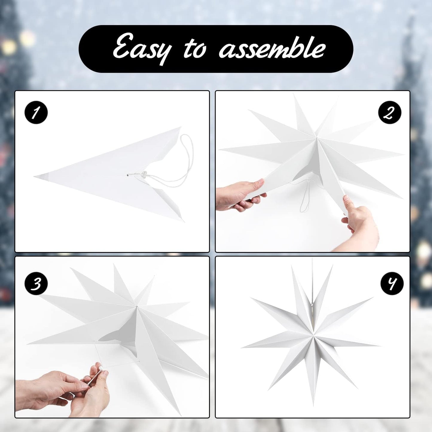 Easy Joy 3Pcs 9-Pointed Paper Star Lanterns 12 Inch Hanging Lampshade Wedding Birthday Christmas Home Party Decoration