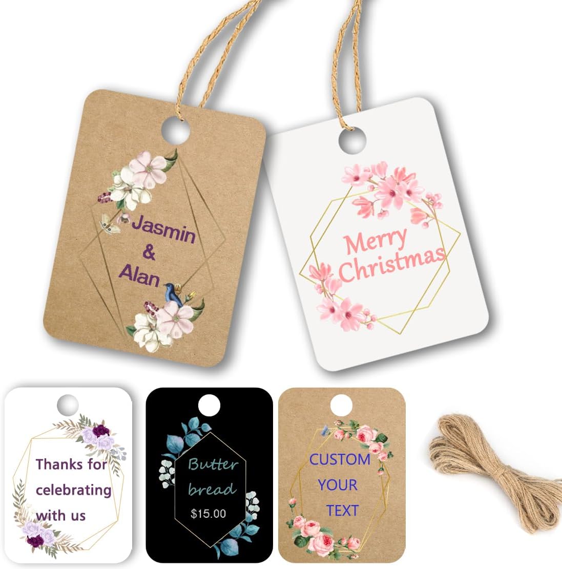 Custom Gift Tag, Personalized Favor Label, Kraft Wrapping Decoration, Wedding Supplies Birthday Party Craft, Thick Paper Hang Card with String (Rectangle Shape 2)