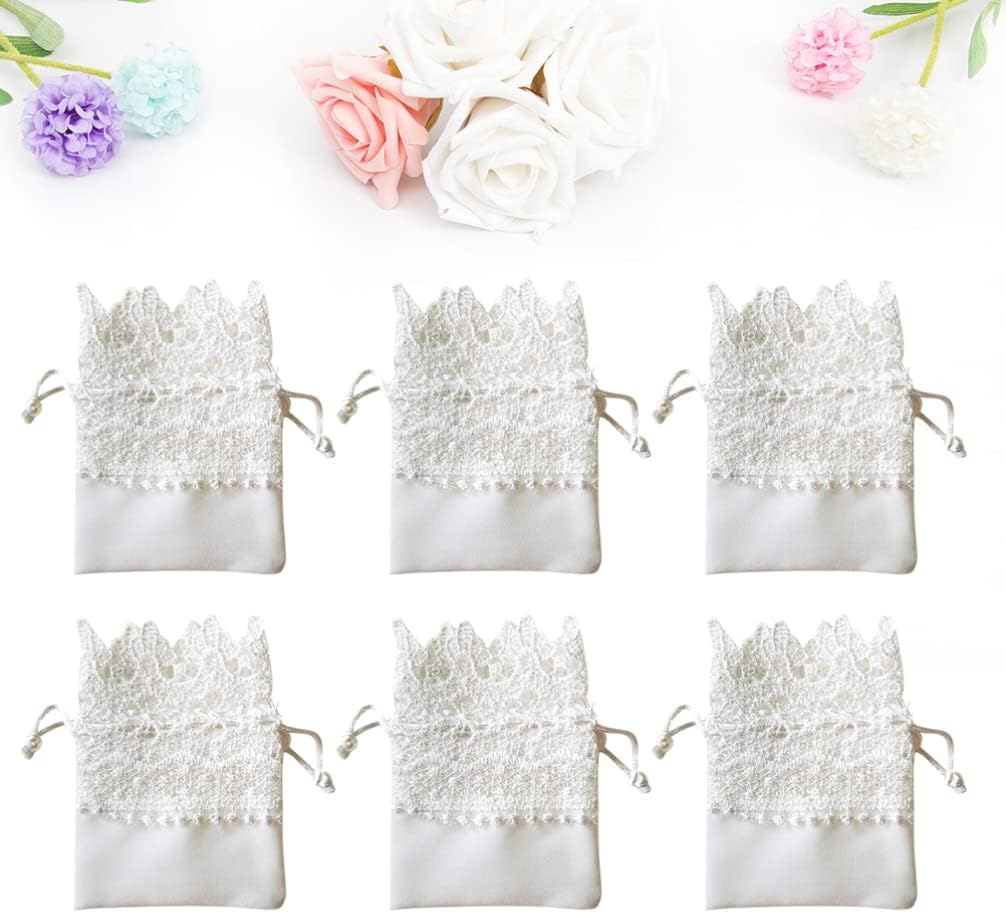 10pcs Organza Burlap Bags Lace Organza Drawstring Bags for Wedding Party Favors Supplies Bridal Shower Baby Shower Jewelry Pouches White